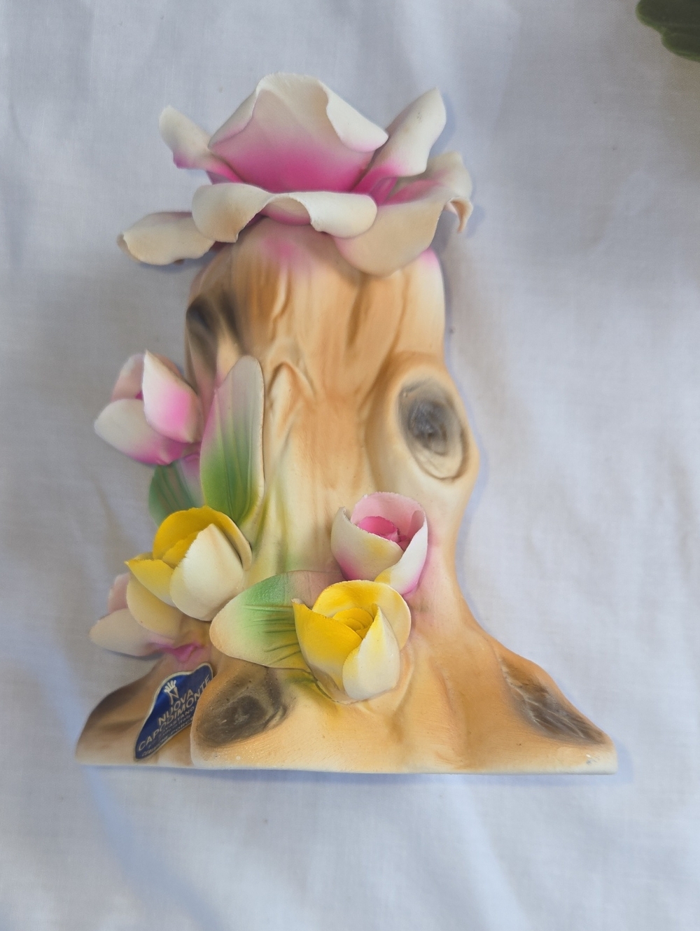 Capodimante Pink & Yellow Porcelain ROSE Statue